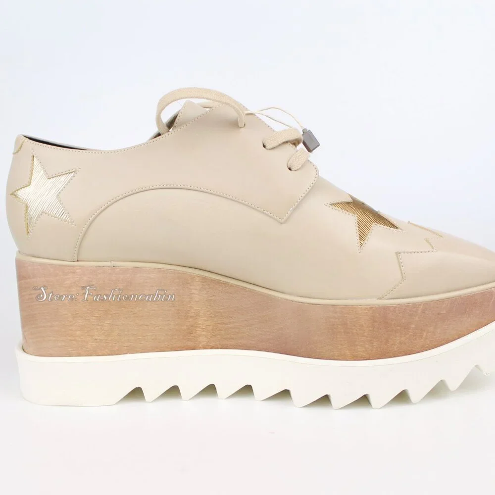 NEW Stella Mccartney Elyse Star Platform Sneakers, Beige Rose Gold Star, EU 40.5